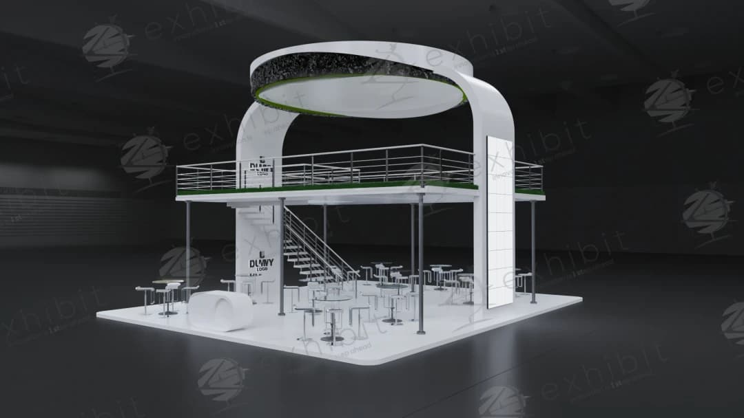 Crescent Arch Curved Island Double Decker Booth