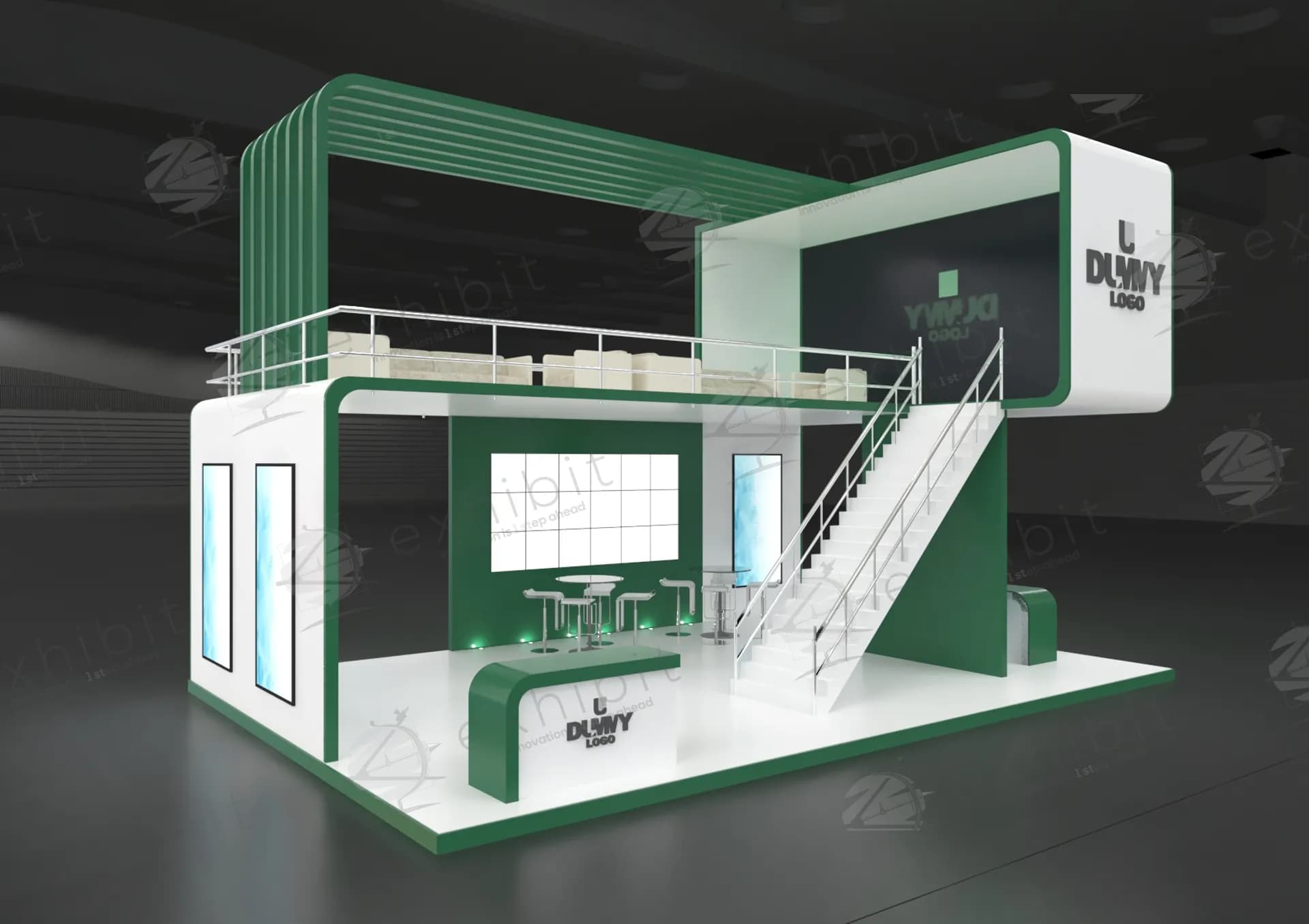 Green Glide Straight Island Double Decker Booth