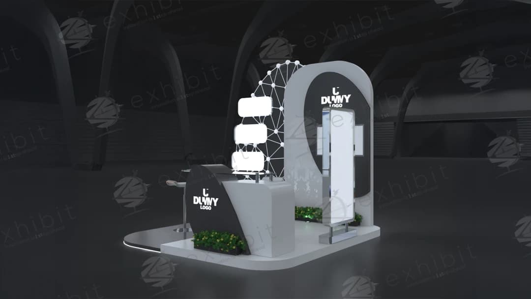 Connected Network Curved Semi-Island 3x3 Booth