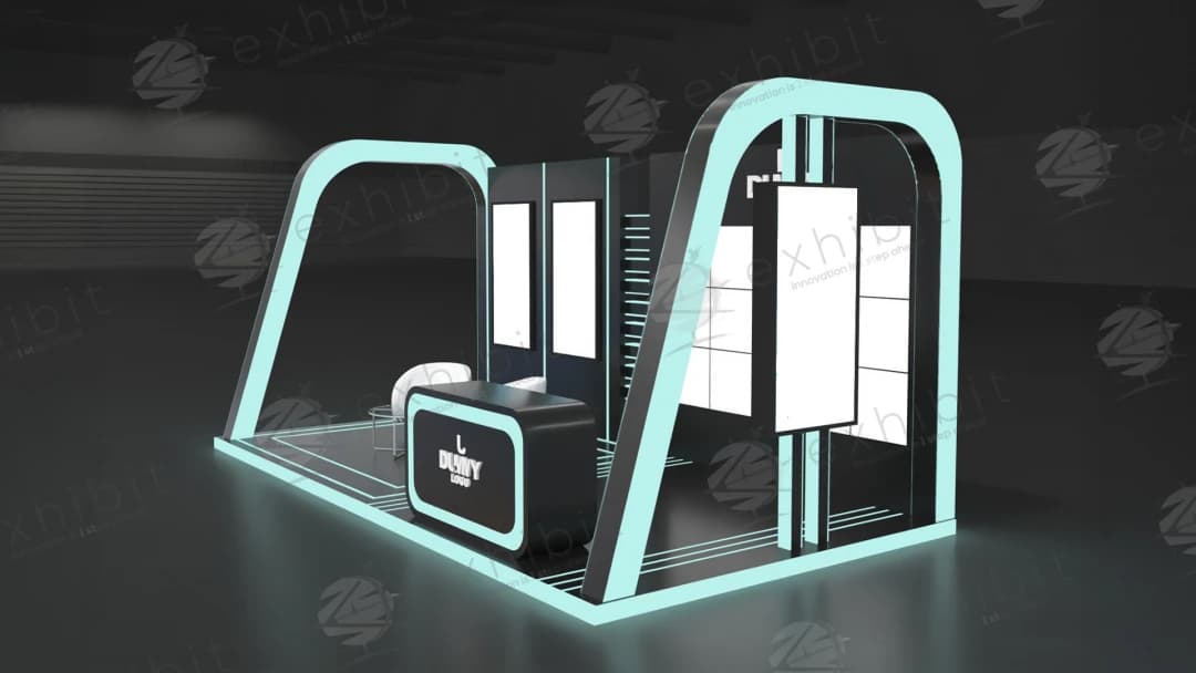 Cyan Cyber Straight Semi-Island 3x6 Booth