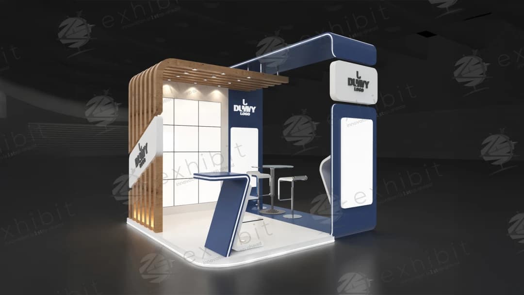 Navy Slat Straight Semi-Island 3x3 Booth