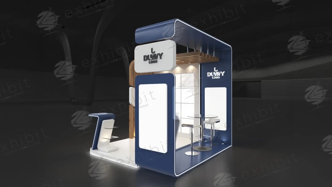 Navy Slat Straight Semi-Island 3x3 Booth