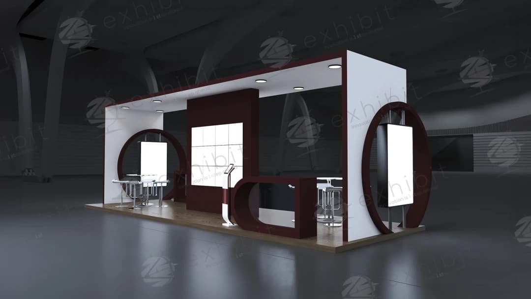Maroon Orbital Curved Semi-Island 3x9 Booth