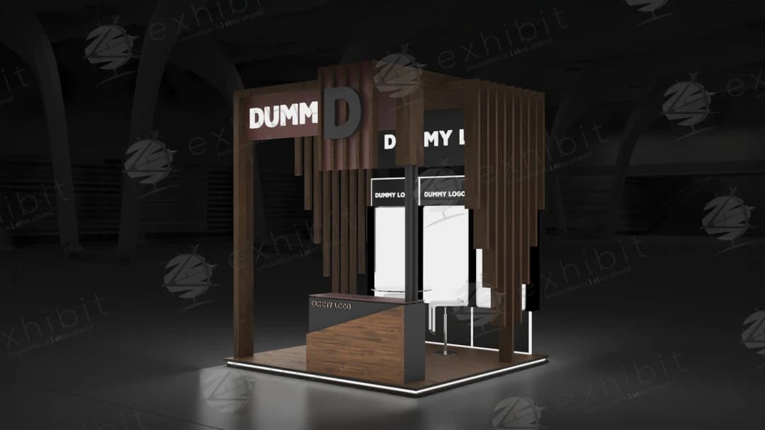 Tiered Timber Straight Semi-Island 3x3 Booth