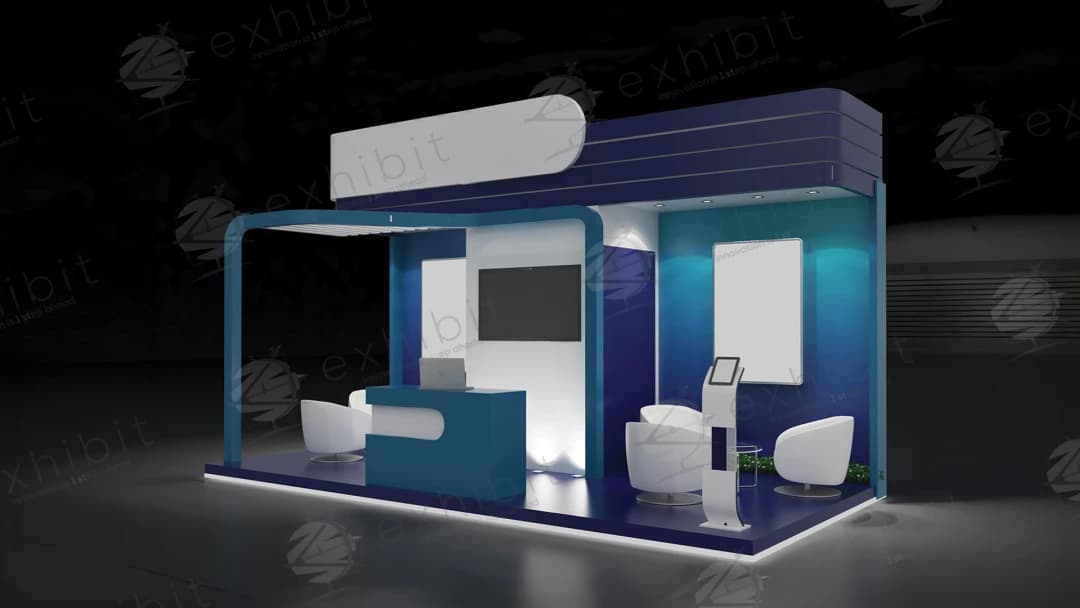Gradient Azure Straight Semi-Island 3x6 Booth