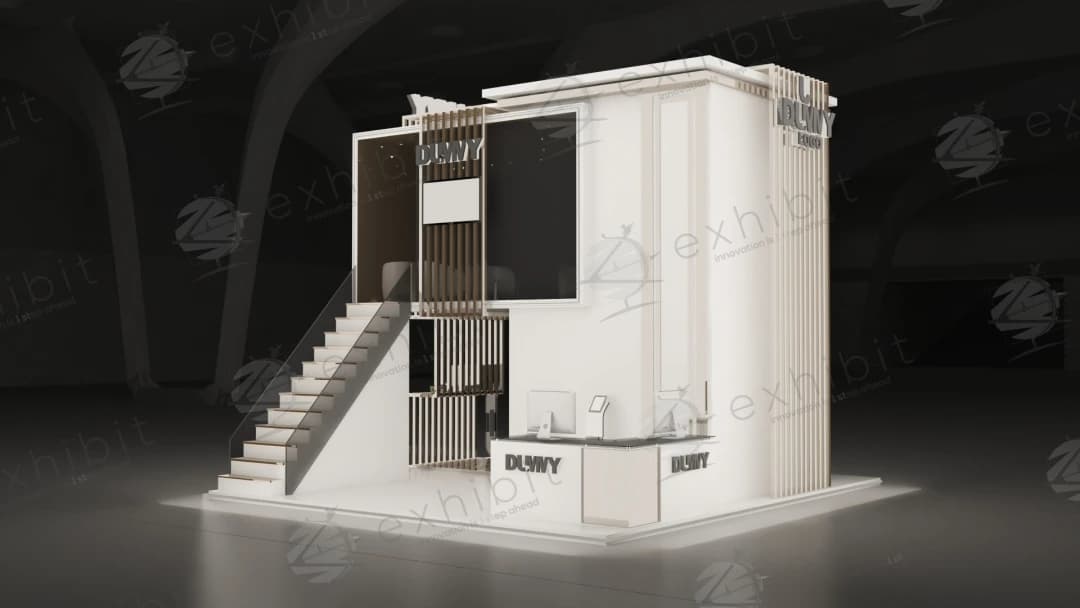 Stratos Pillar Straight Semi-Island Double Decker Booth