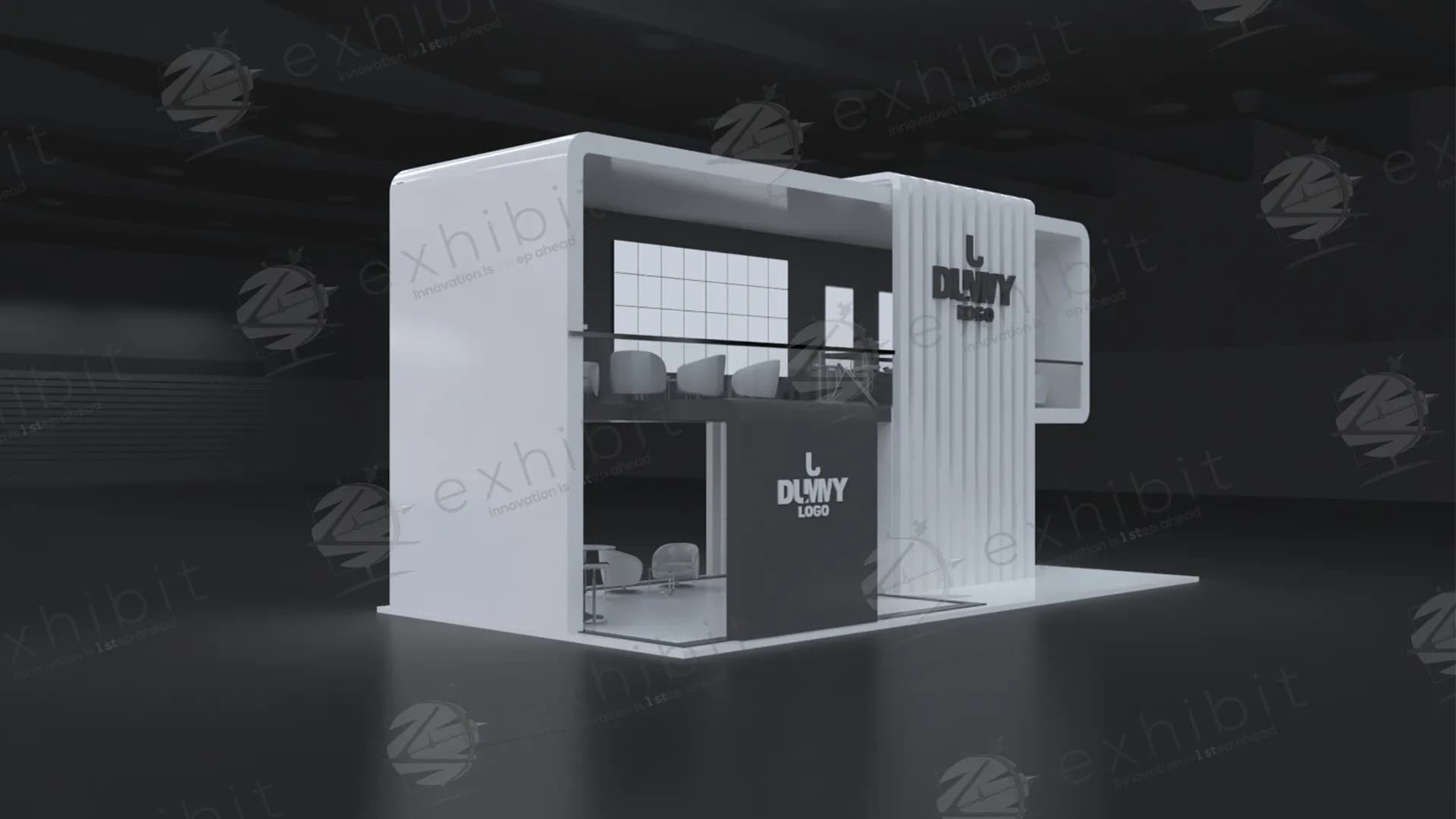 Vertical Rib Straight Semi-Island Double Decker Booth