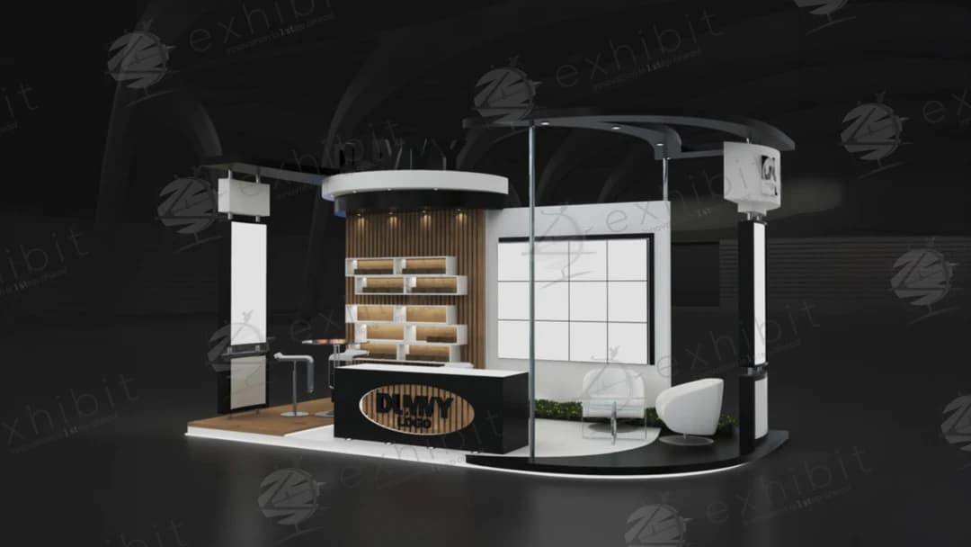Walnut Boutique Curved Semi-Island 3x6 Booth
