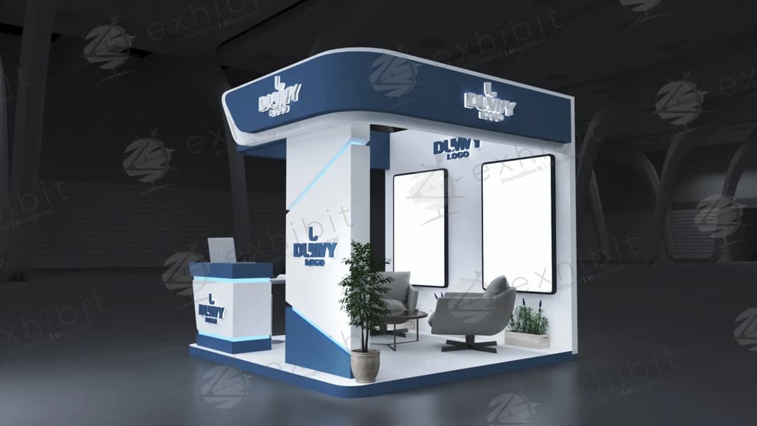 Cobalt Pillar Straight Semi-Island 3x3 Booth