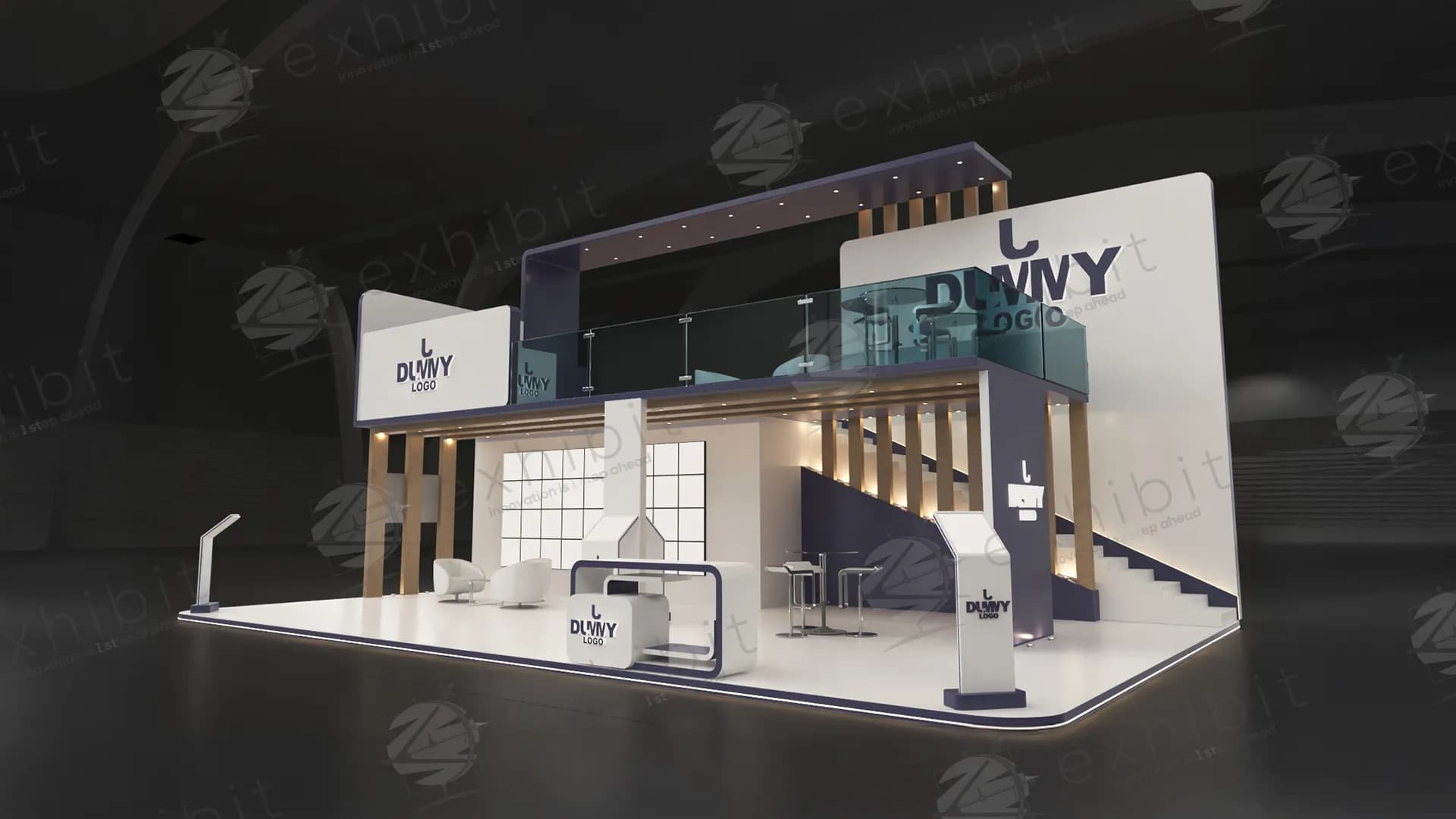 Indigo Slats Double Decker Straight Semi-Island Booth