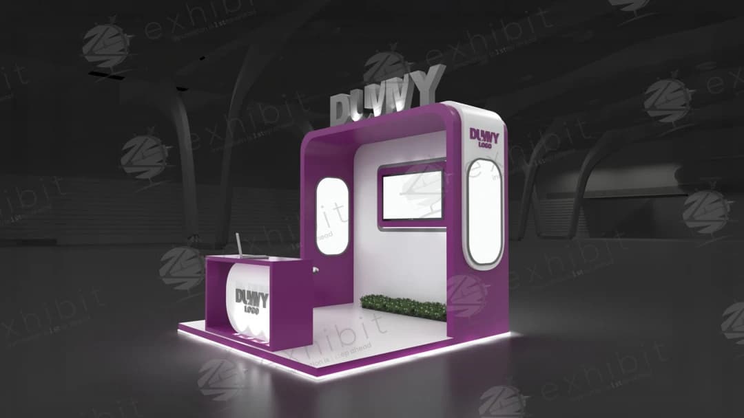 Fuchsia Pod Curved Semi-Island 3x3 Booth