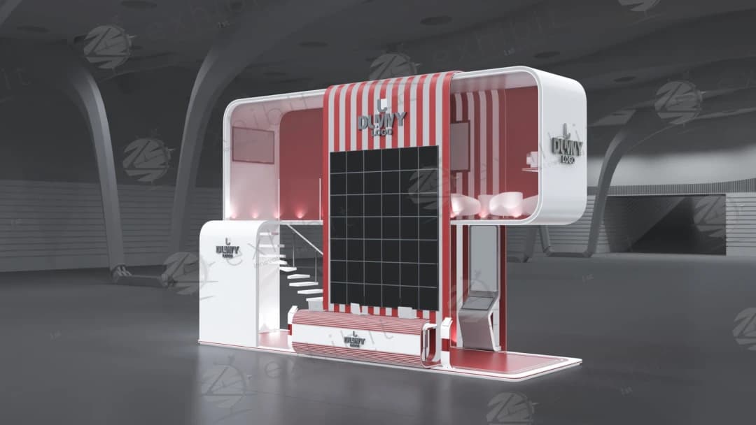 Ruby Ribbon Straight Semi-Island Double Decker Booth