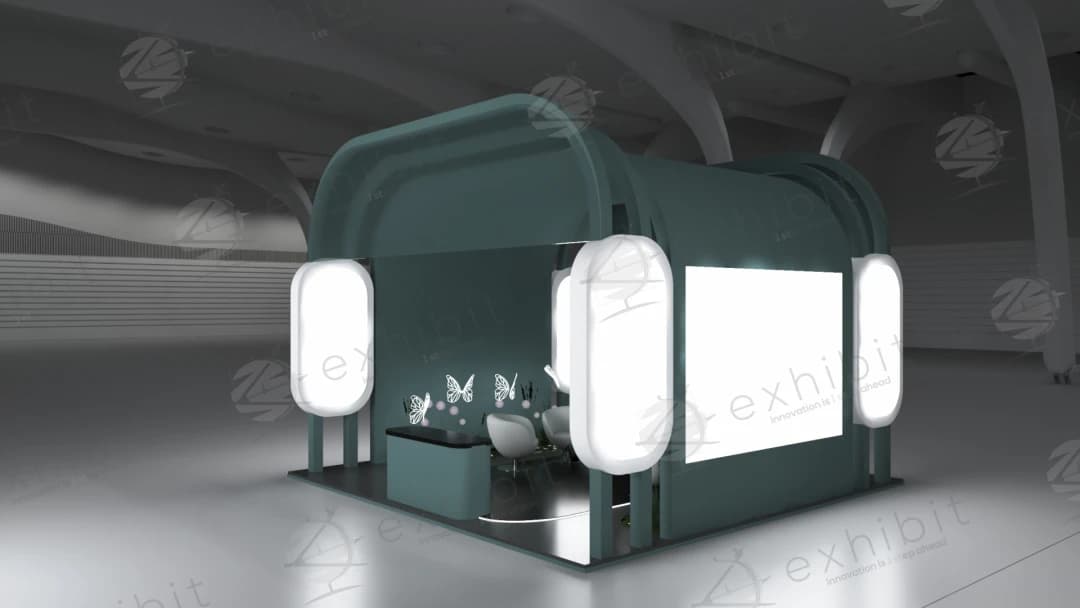 Celadon Barrel Curved Semi-Island 6x6 Booth