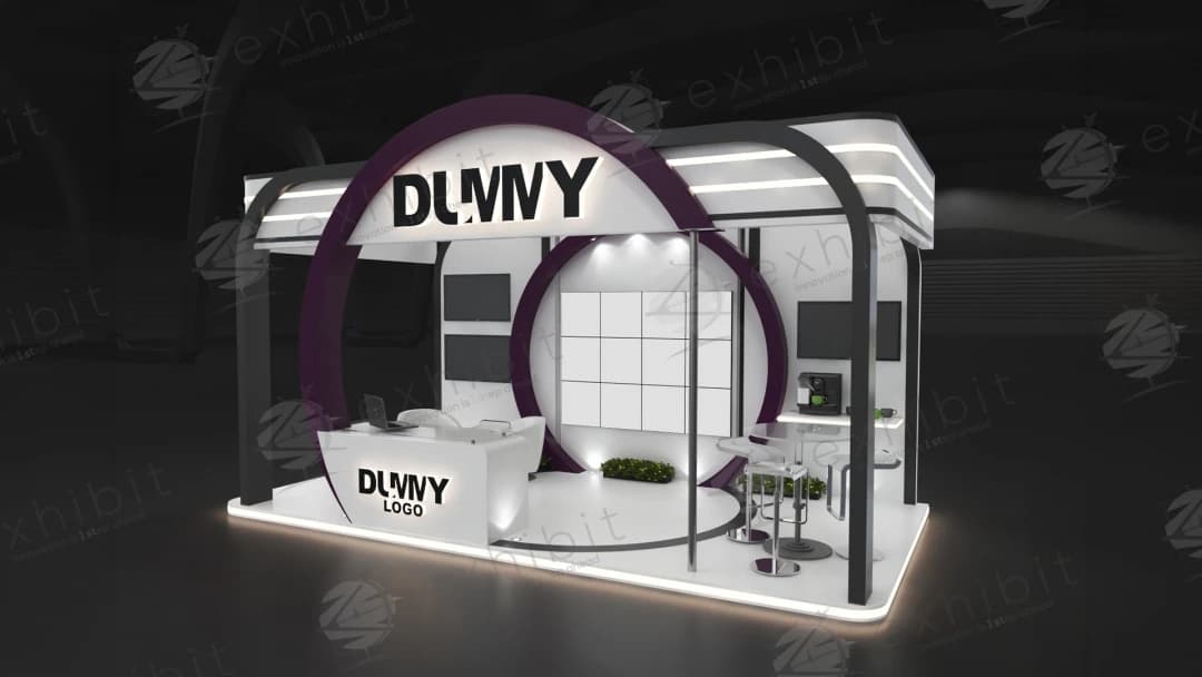 Plum Orbit Curved Semi-Island 3x6 Booth