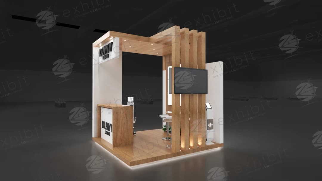 Vertical Timber Straight Semi-Island 3x3 Booth