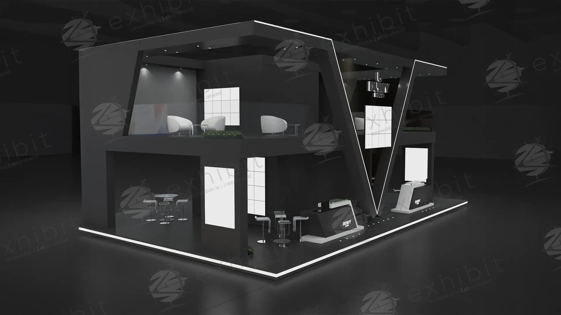 Angular Black Straight Island Double Decker Booth