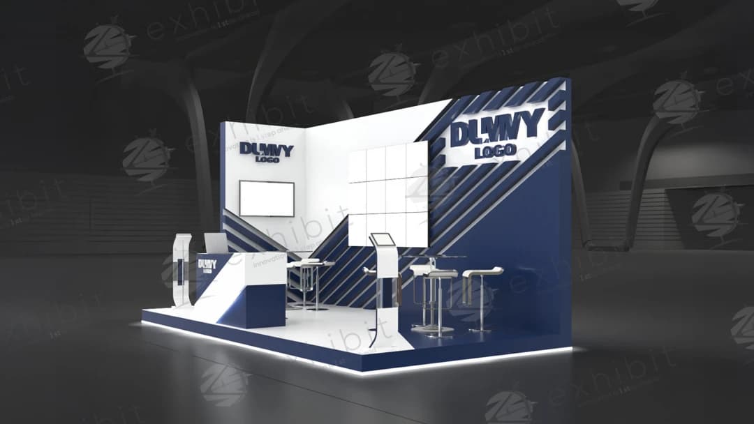 Navy Kinetic Straight Semi-Island 3x6 Booth