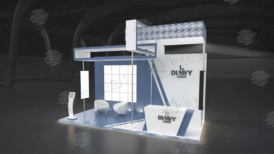 Azure Mesh Straight Semi-Island 3x6 Booth
