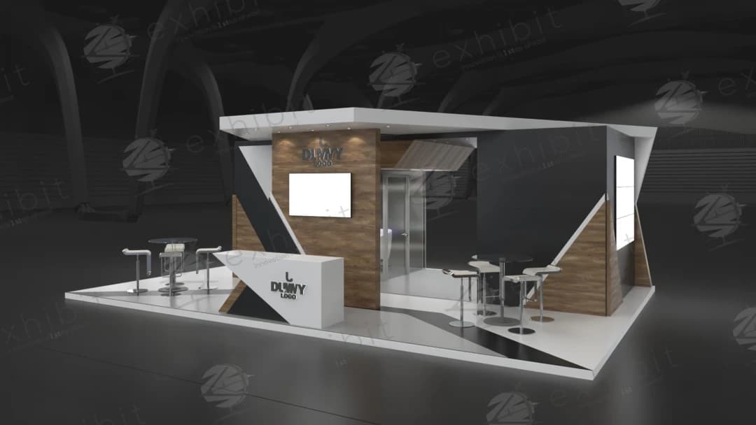Angular Timber Straight Semi-Island 6x9 Booth