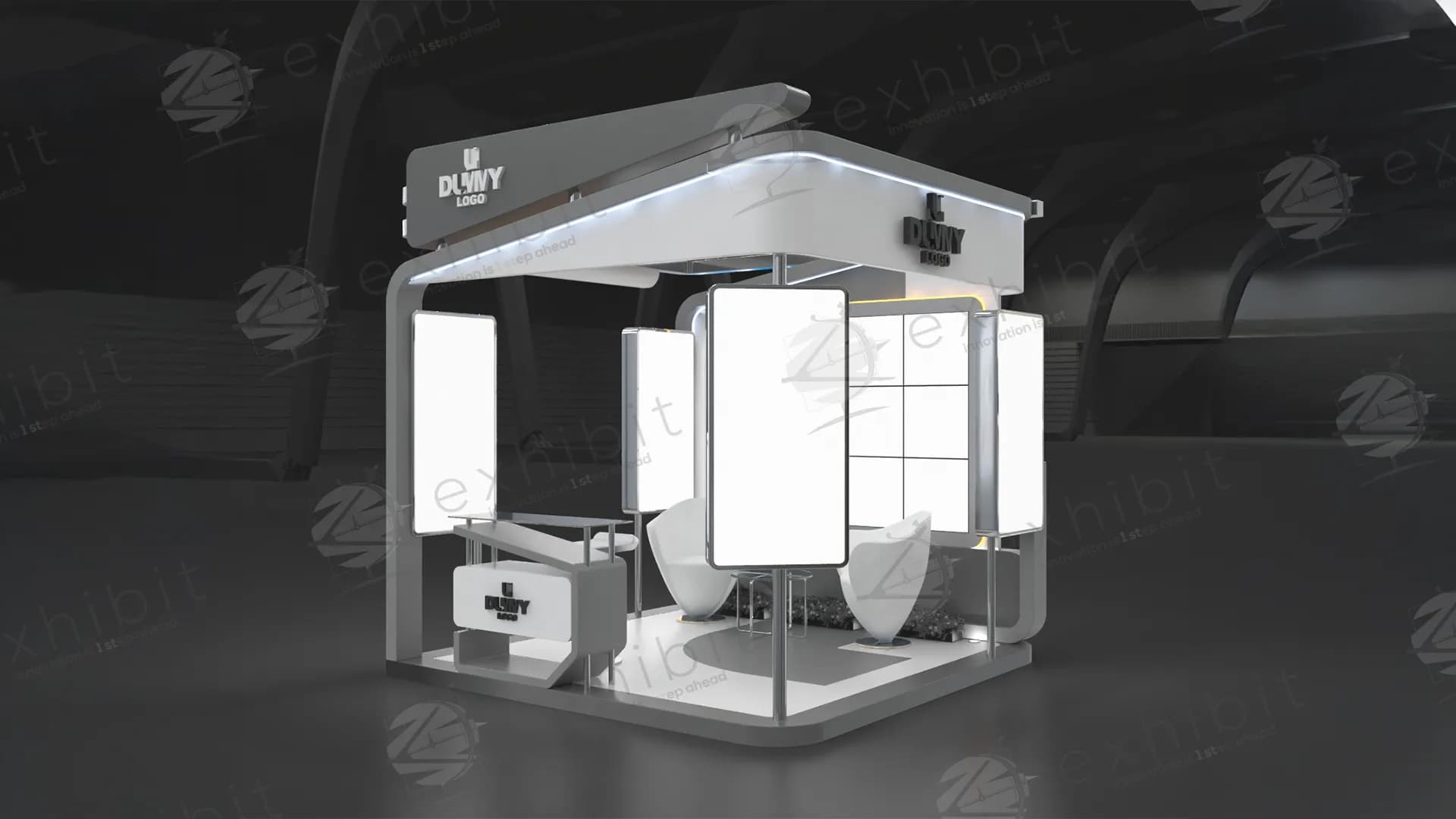 Elevated Curved Semi-Island 3x3 Booth