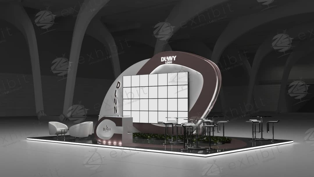 Crimson Vortex Curved Semi-Island 6x9 Booth