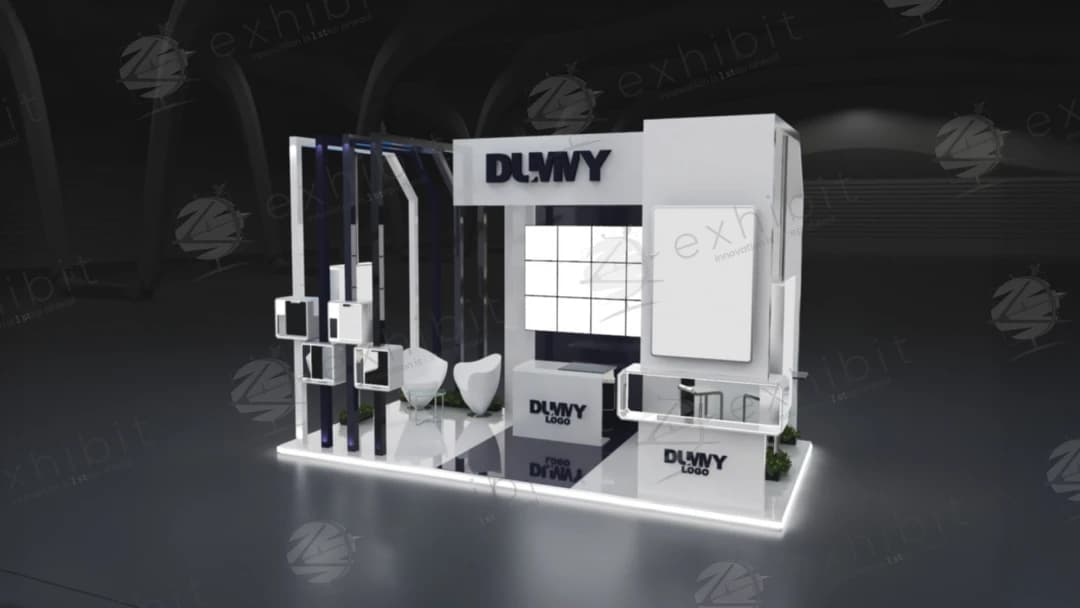 Navy Cube Straight Semi-Island 3x6 Booth