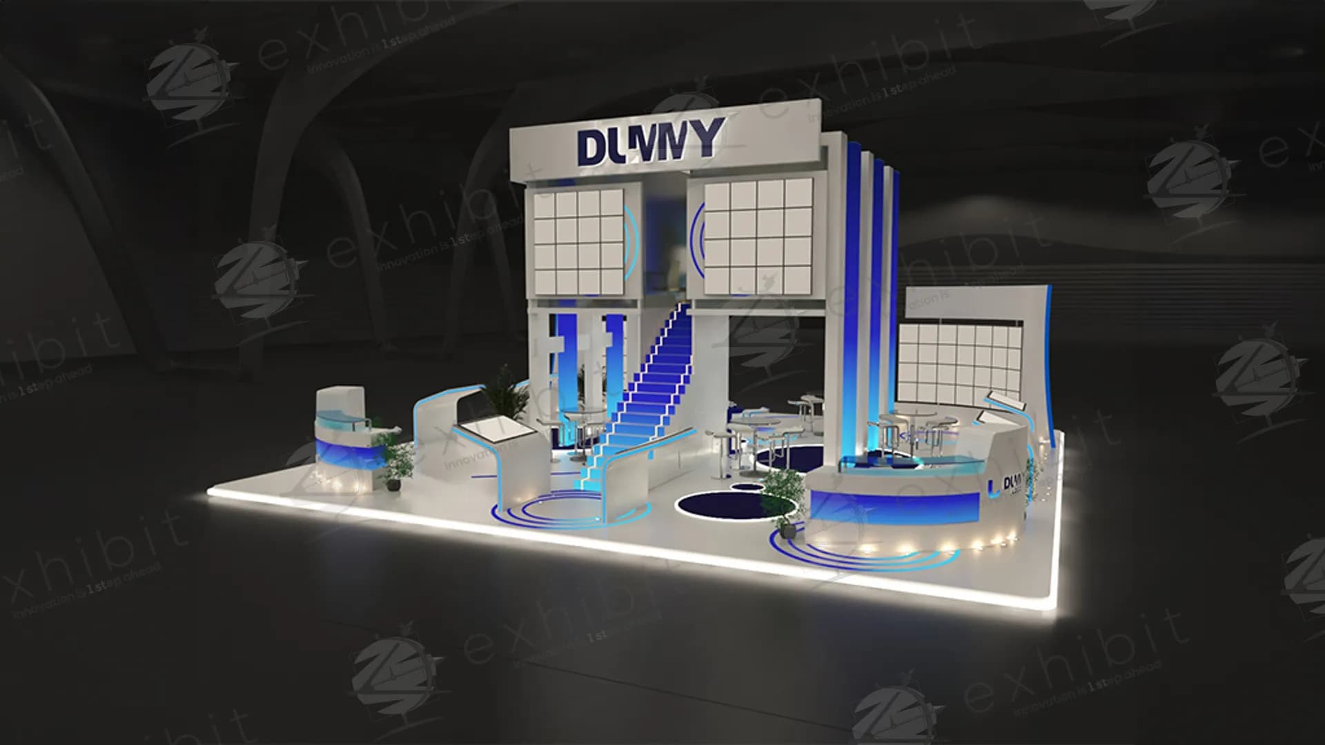 Grand-Scale Straight Island Double Decker Booth