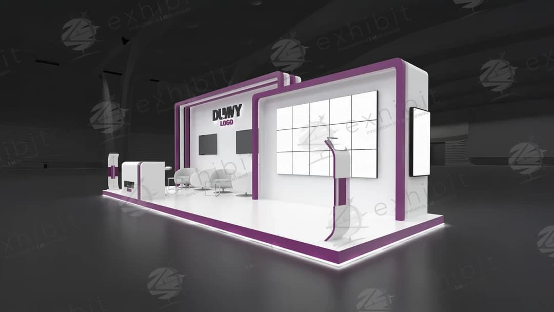 Magenta Arc Curved Semi-Island 3x9 Booth