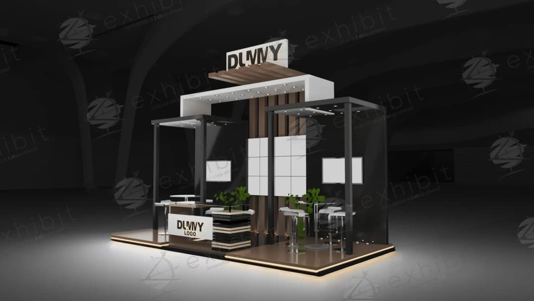 Timber Grid Straight Semi-Island 3x6 Booth