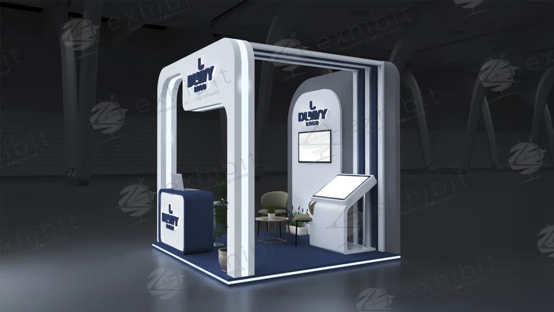 Navy Helix Curved Semi-Island 3x3 Booth
