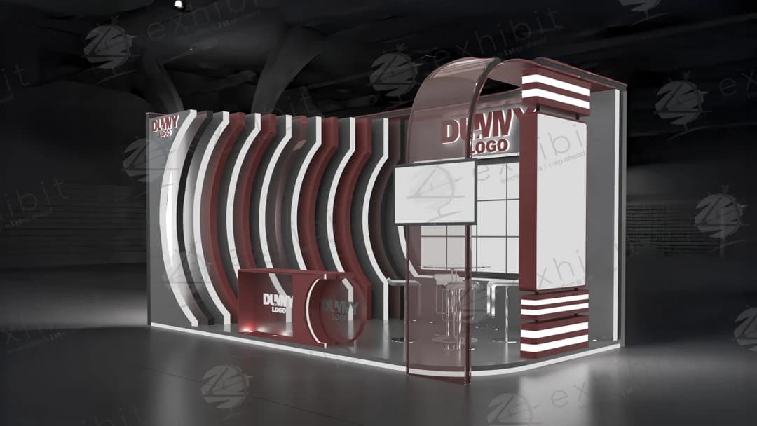 Crimson Wave Curved Semi-Island 3x6 Booth