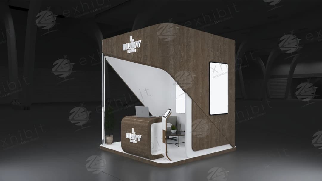 Walnut Shell Curved Semi-Island 3x3 Booth