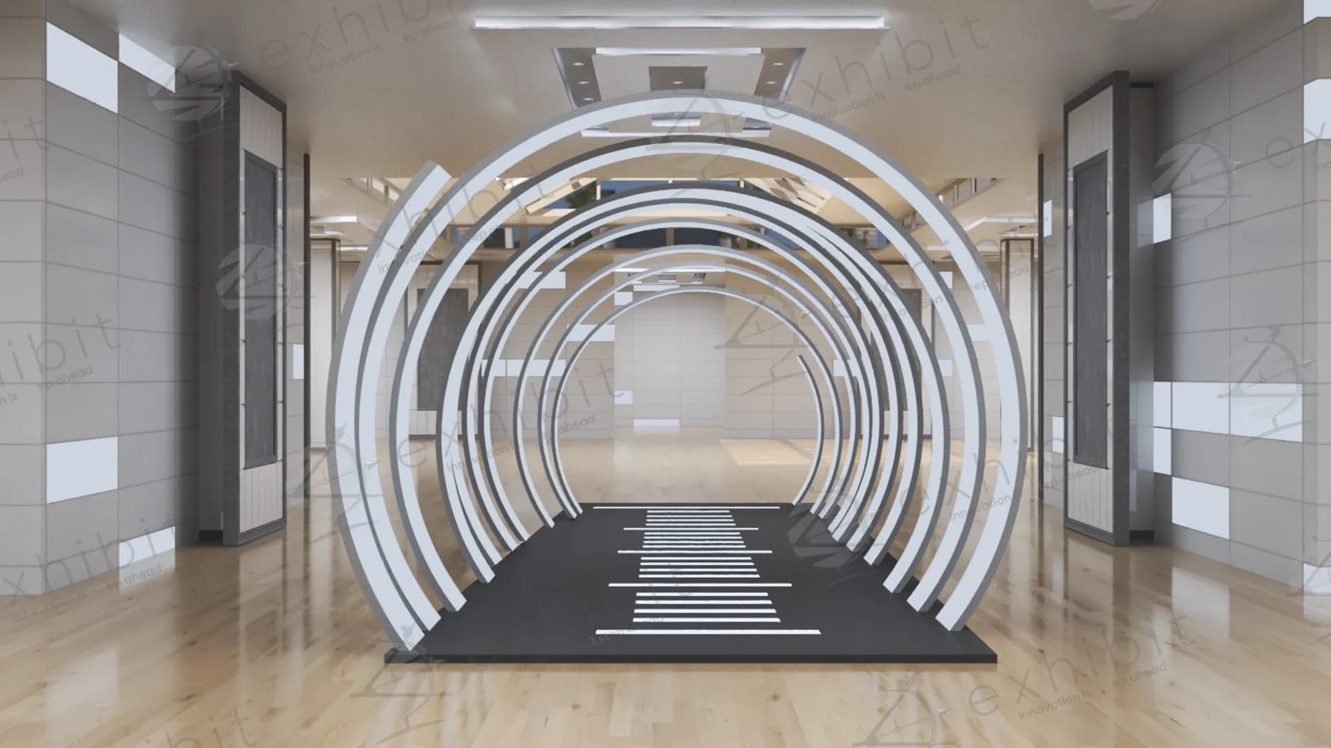 Illuminated Concentric Ring Curved Tunnel