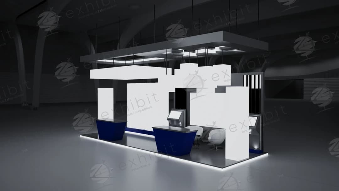 Cobalt Grid Straight Semi-Island 3x9 Booth