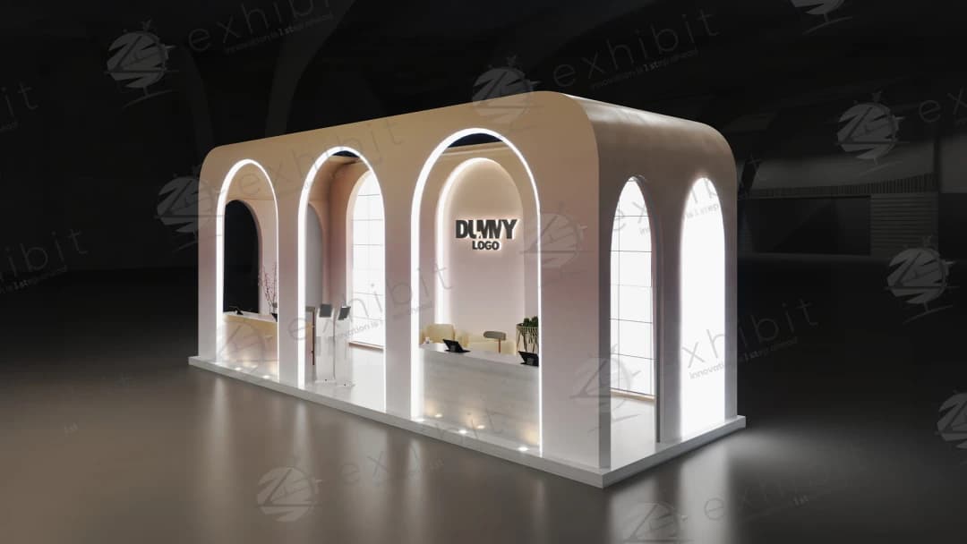 Blush Arcade Curved Semi-Island 3x6 Booth
