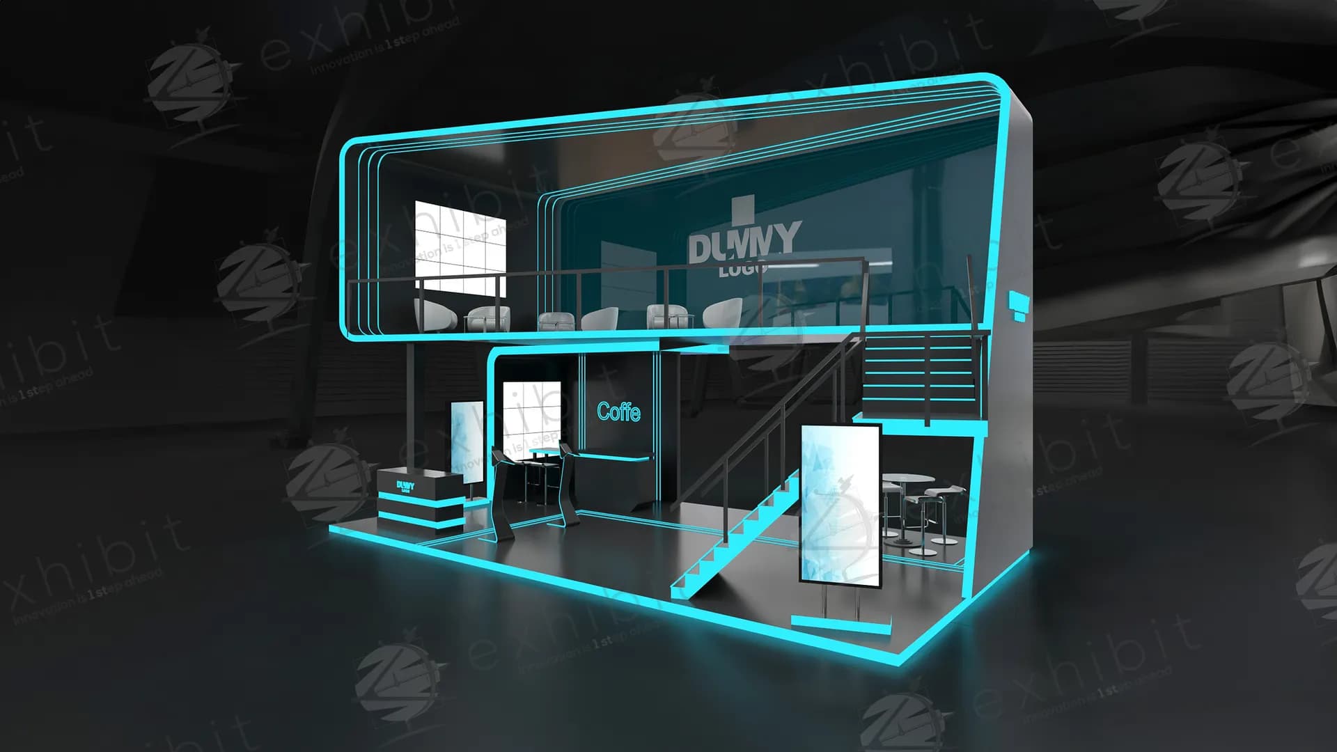 Neon Glide Straight Island Double Decker Booth