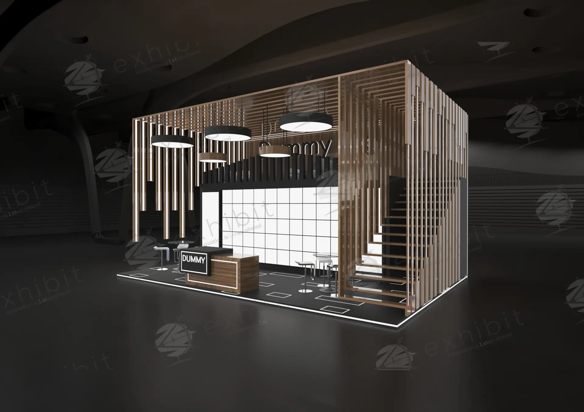 Slatted Loft Straight Island Double Decker Booth