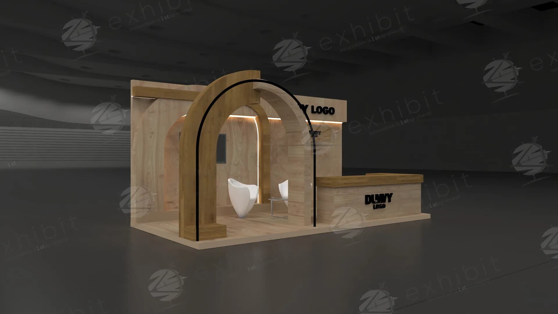 Oak Arch Straight Semi-Island 3x6 Booth