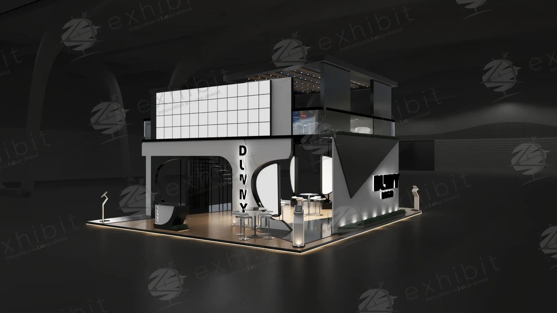 Monolith Grid Double Decker Straight Semi-Island Booth