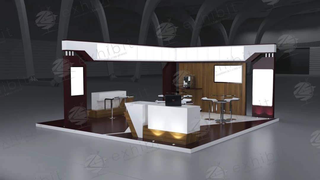 The L-Frame Bay Straight Semi-Island 6x6 Booth