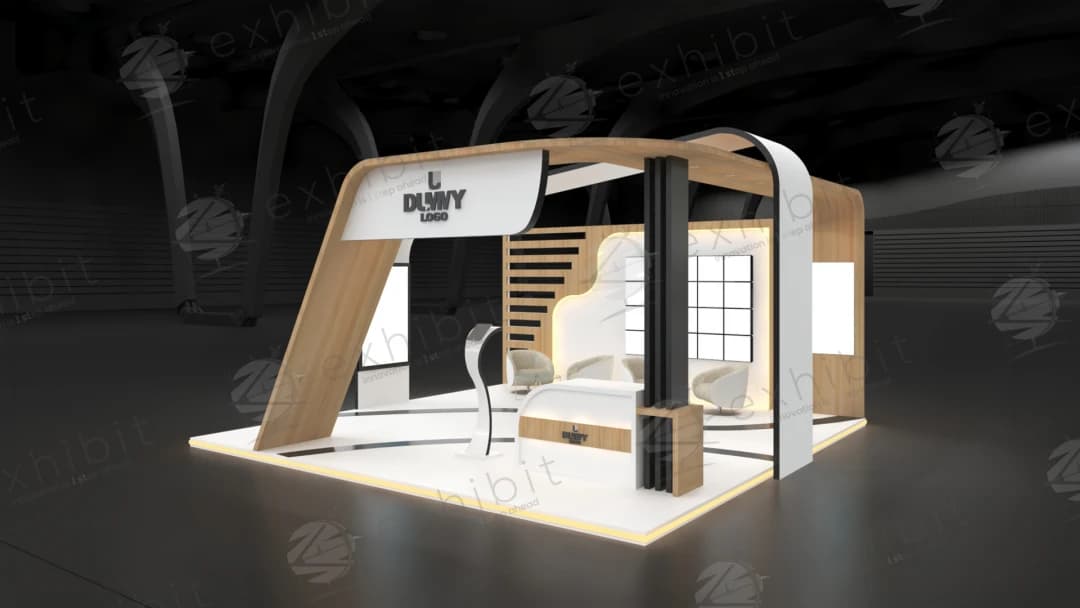 Modern Timber Curved Semi-Island 6x6 Booth