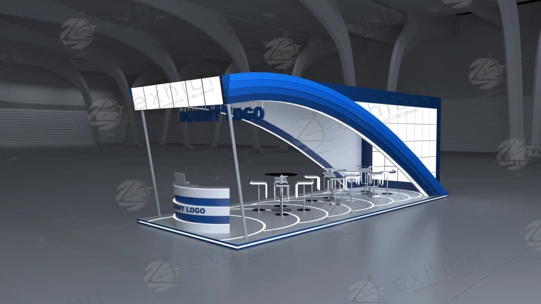 Navy Loop Curved Semi-Island 3x9 Booth