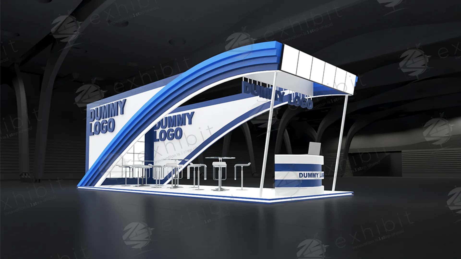 Navy Loop Curved Semi-Island 3x9 Booth