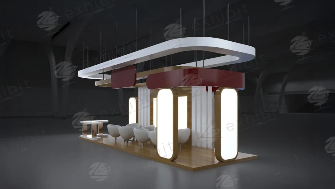 Burgundy Halo Curved Semi-Island 3x9 Booth