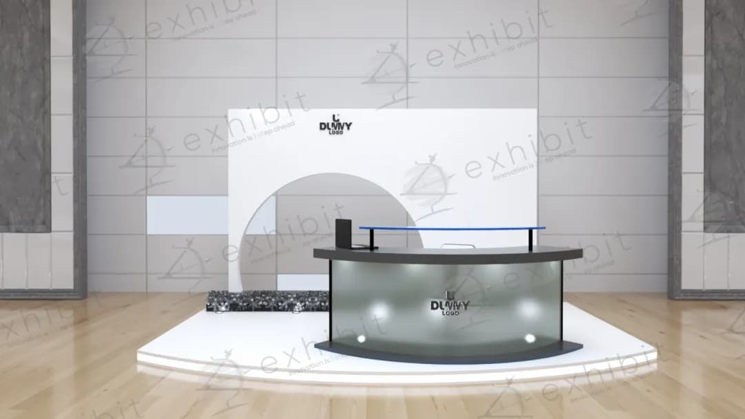 Arch-Cutout Backwall Showcase Curved Reg Desk