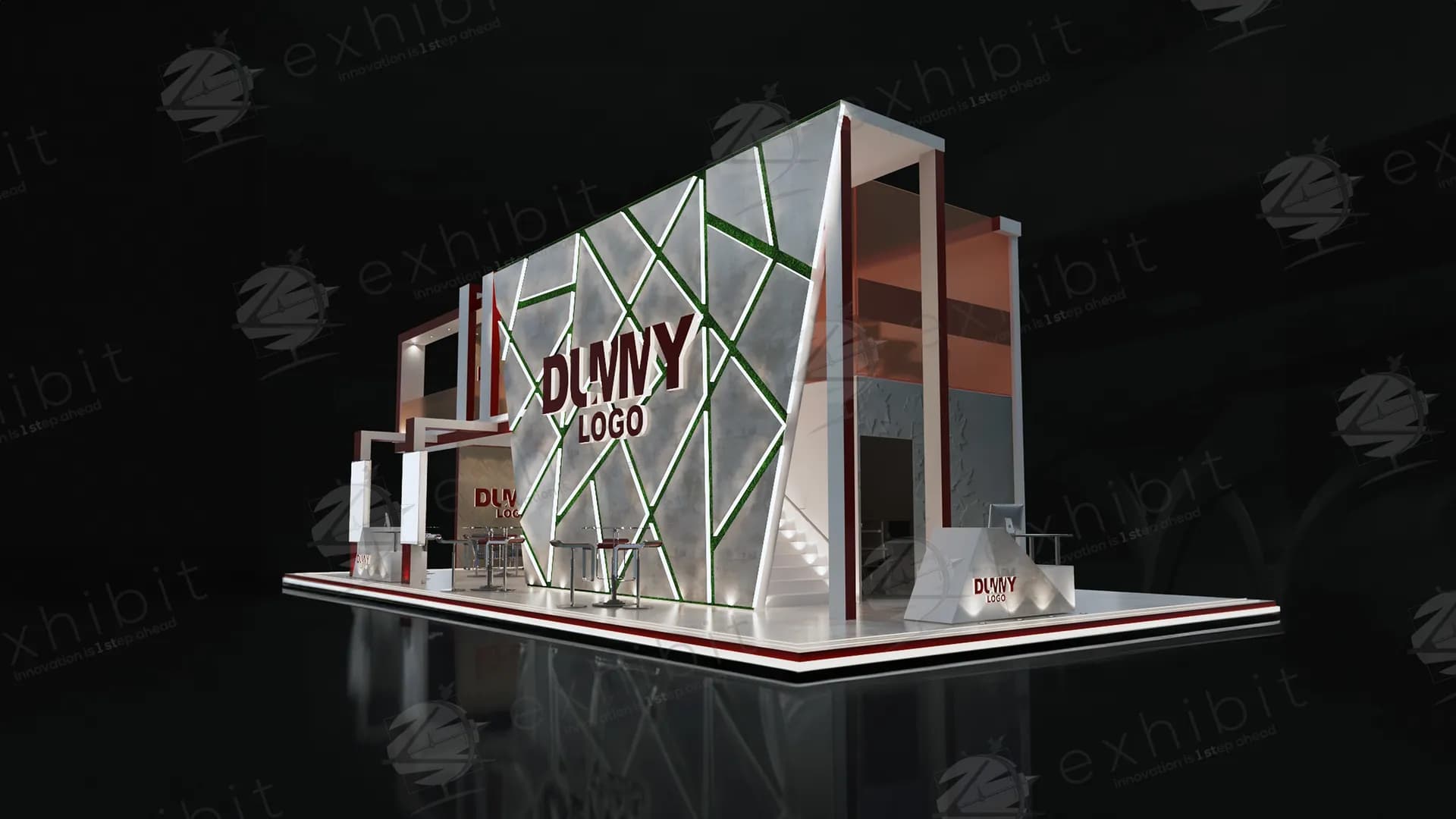 Burgundy Prism Double Decker Straight Island Booth