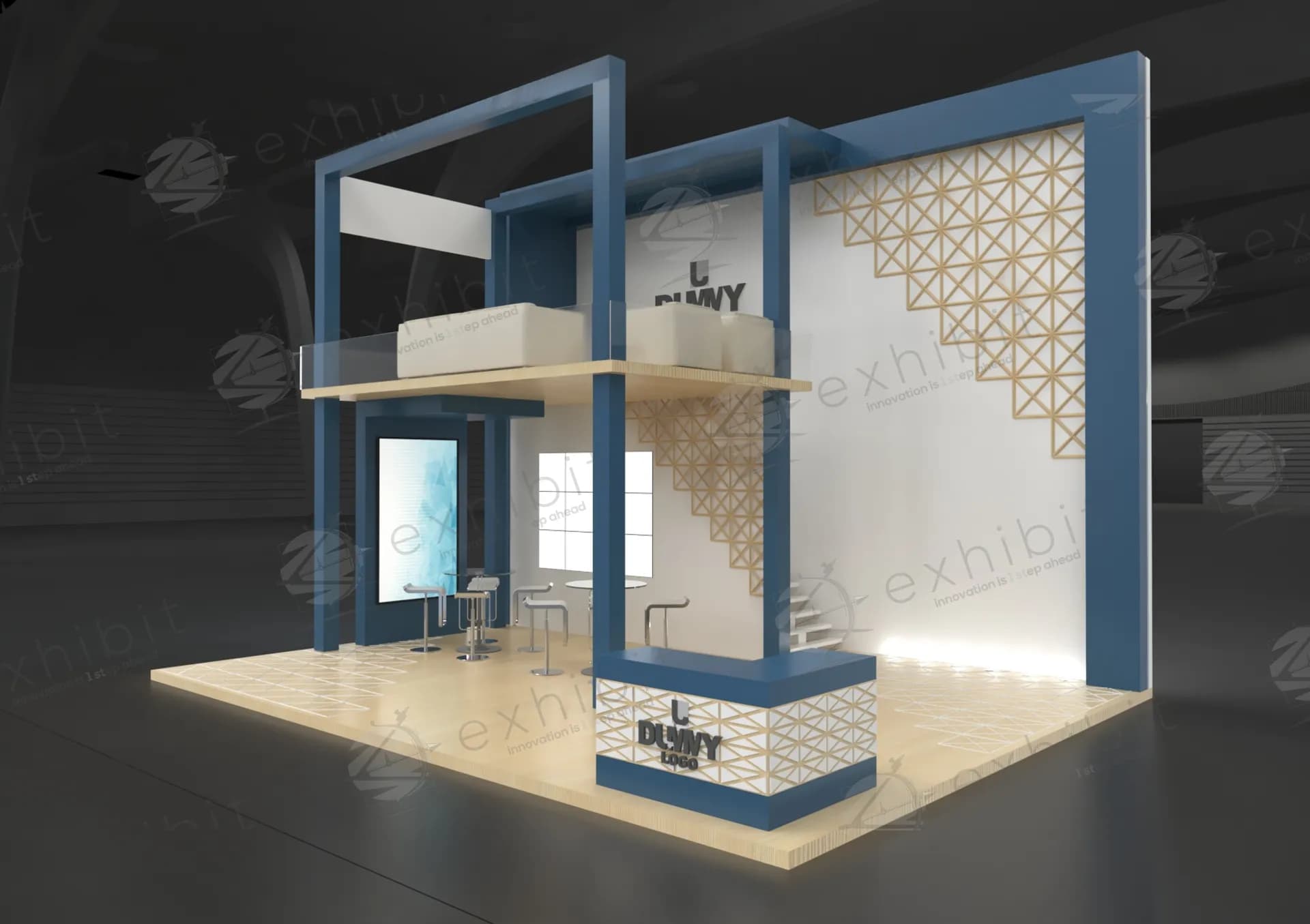 Azure Lattice Straight Semi-Island Double Decker Booth
