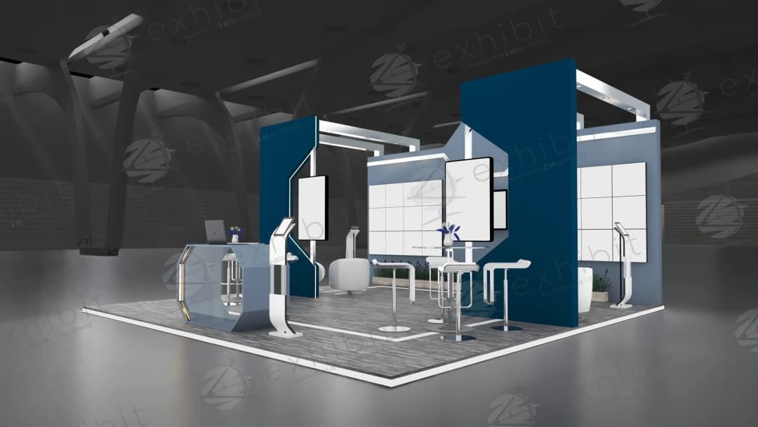 Geometric Cerulean Straight Semi-Island 6x6 Booth