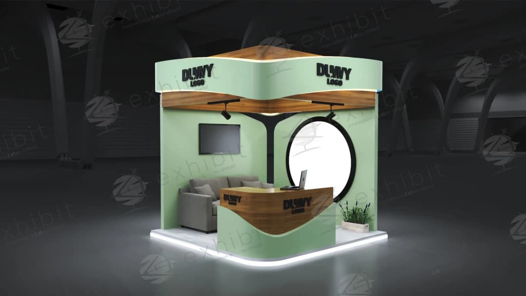 Jade Lounge Curved Semi-Island 3x3 Booth