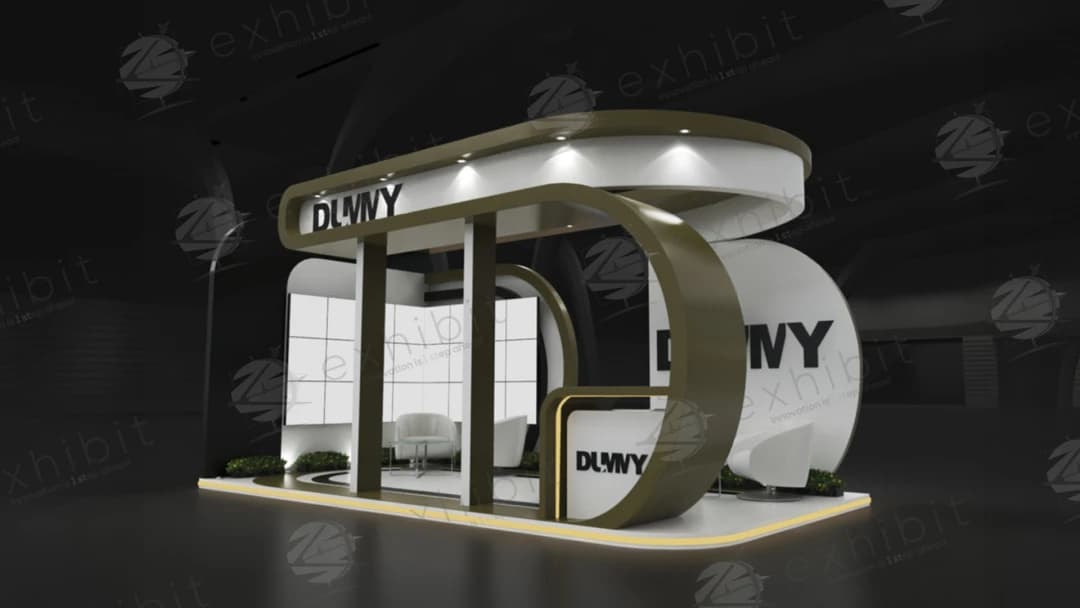 Sleek Fluid Curved Semi-Island 3x6 Booth